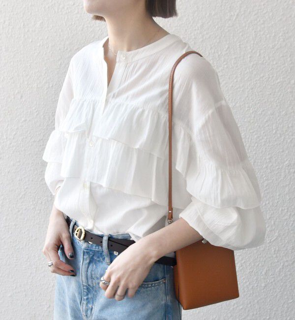 SHIPS any「SHIPS any:〈洗濯機可能〉シアー ボイル フリル バンドカラー シャツ ブラウス」|シャツ・ブラウス|