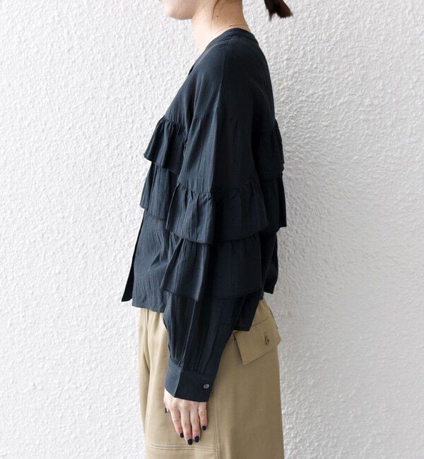 SHIPS any「SHIPS any:〈洗濯機可能〉シアー ボイル フリル バンドカラー シャツ ブラウス」|シャツ・ブラウス|