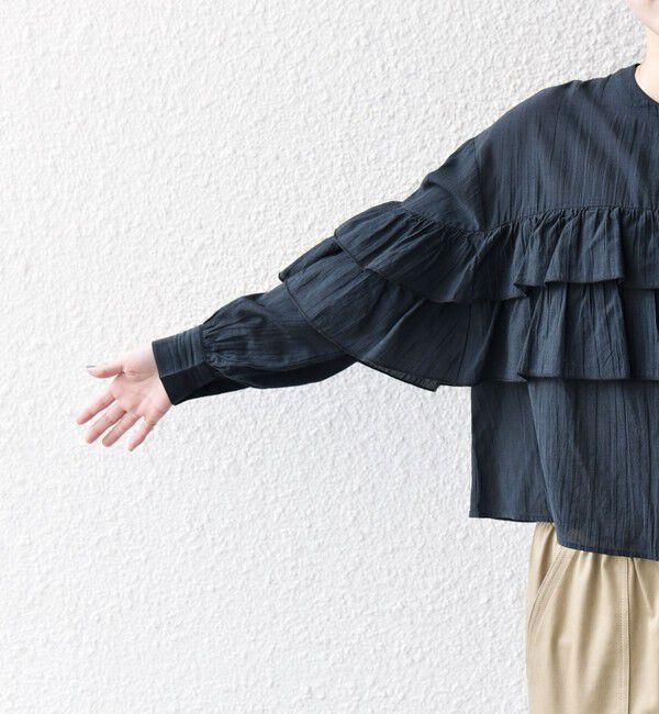 SHIPS any「SHIPS any:〈洗濯機可能〉シアー ボイル フリル バンドカラー シャツ ブラウス」|シャツ・ブラウス|