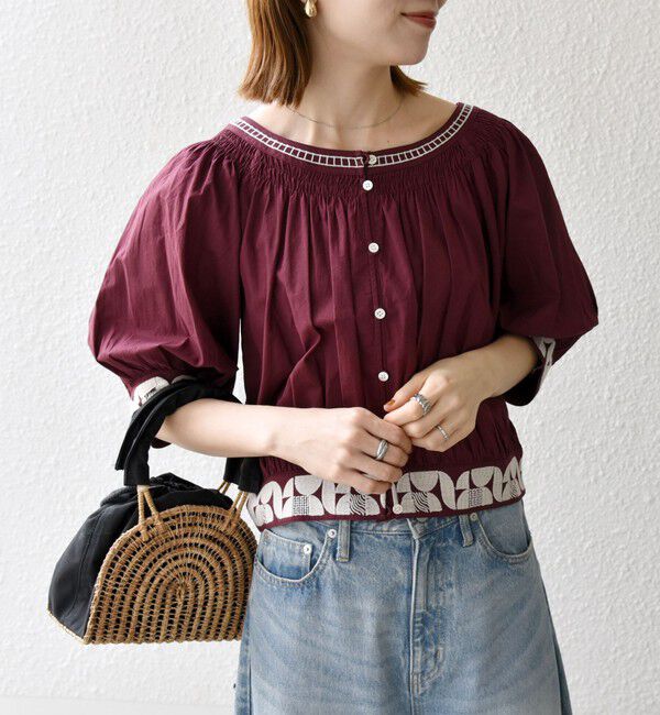 SHIPS any「bon_meur:〈洗濯機可能〉ジオメトリック エンブロイダリー シャーリング ブラウス」|シャツ・ブラウス|