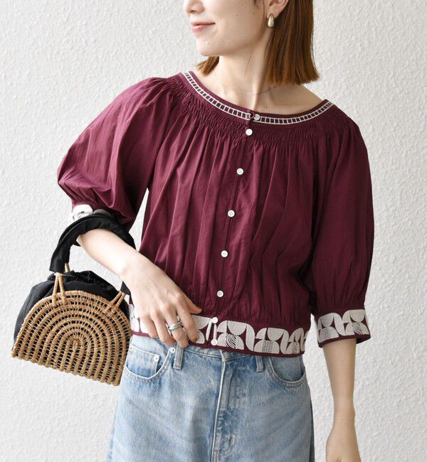 SHIPS any「bon_meur:〈洗濯機可能〉ジオメトリック エンブロイダリー シャーリング ブラウス」|シャツ・ブラウス|