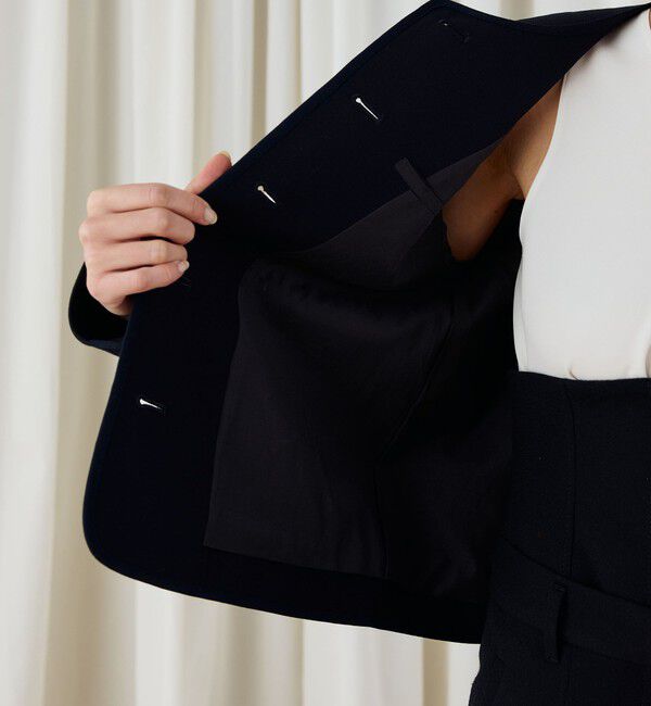 DES PRES「ウールオックスフォード クルーネックジャケット」|ノーカラージャケット|