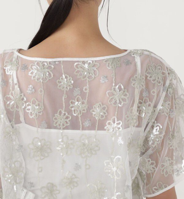 MACPHEE「メッシュスパンコール ハーフスリーブプルオーバー」|シャツ・ブラウス|