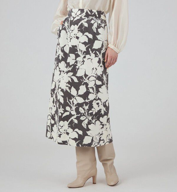 SOULEIADO「コットンレーヨンコーデュロイプリント Iラインスカート」|タイト|