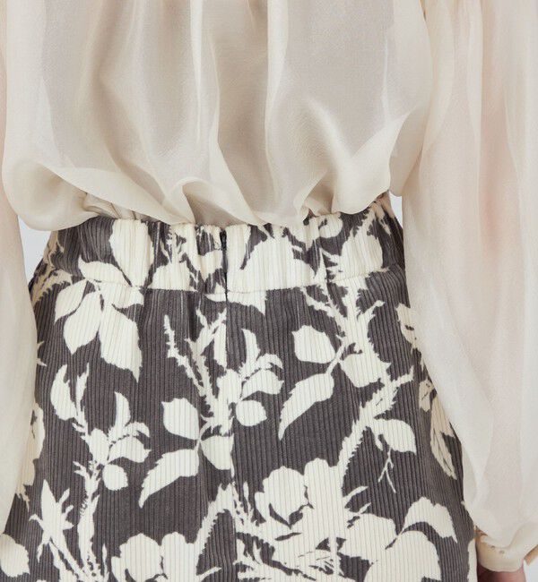 SOULEIADO「コットンレーヨンコーデュロイプリント Iラインスカート」|タイト|