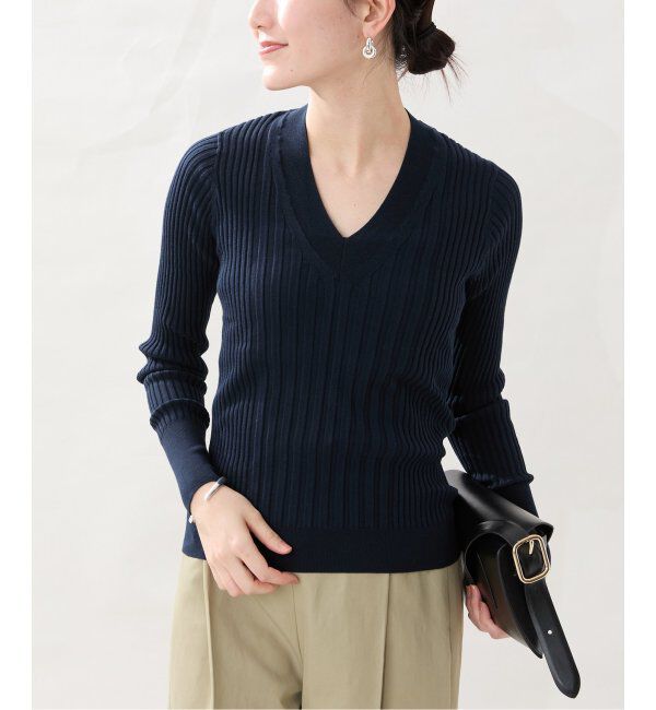 VERMEIL par iena「イタリア糸 RIB Vネックプルオーバー」|ニット・セーター|ネイビー