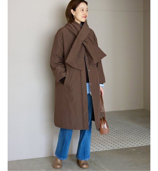 中綿ストール付きノーカラーコート ストール付き/WEB限定》中綿ストール付きノーカラーコート（SLOBE IENA