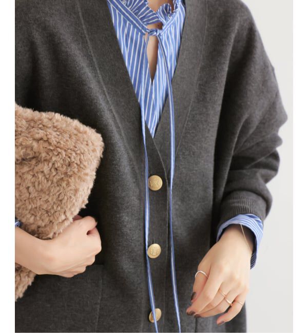 追加》[25AW新作］コットンカシミヤミックスダブルニットVネック