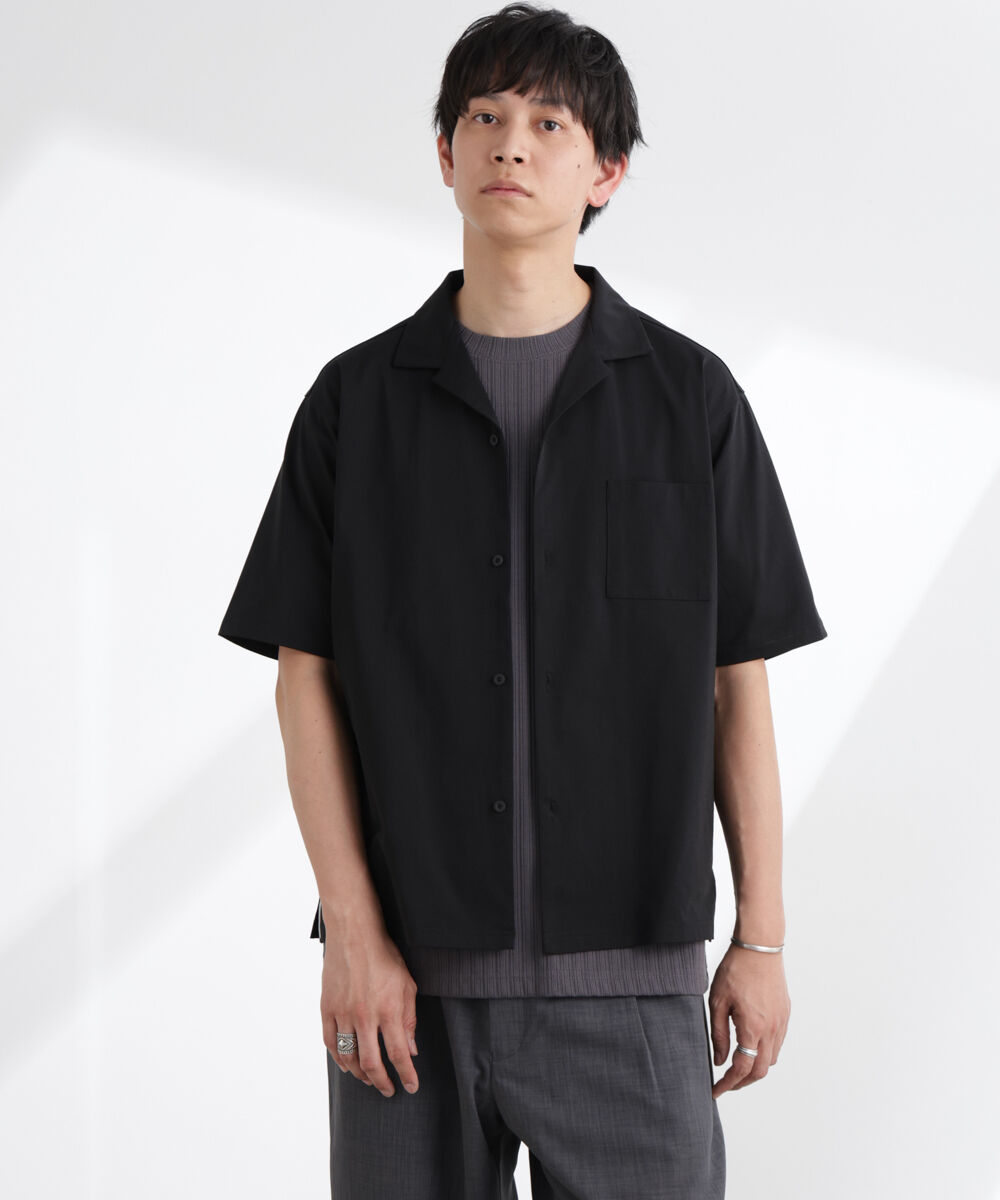 nano･universe「ドライジャージーオープンカラーシャツ 半袖(セットアップ可)」|シャツ・ブラウス|ブラック