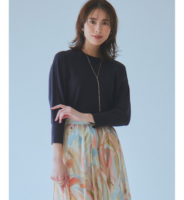 23区「【洗える】コンフォートストレッチ ドルマン ニット」|ニット・セーター|ネイビー系