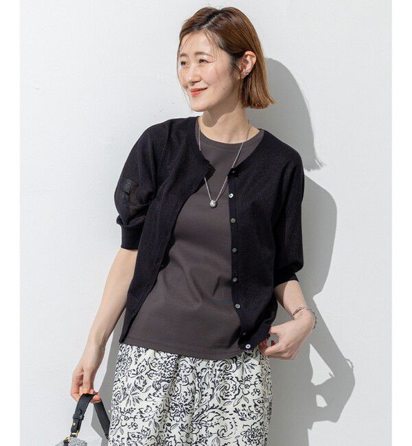 23区「【前後着用可能/洗える】シャイニーシアー 5分袖 カーディガン」|カーディガン|ブラック系