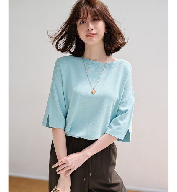 ANY SIS「【接触冷感・UVカット・洗える】ビューティクールボートネック プルオーバー」|ニット・セーター|アクアブルー