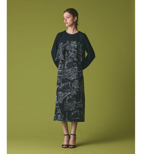 Grace Class「プリントコンビドレス」|ワンピース|ブラック