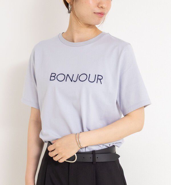 NOLLEY'S「BONJOUR刺繍Tシャツ」|Tシャツ・カットソー|サックス