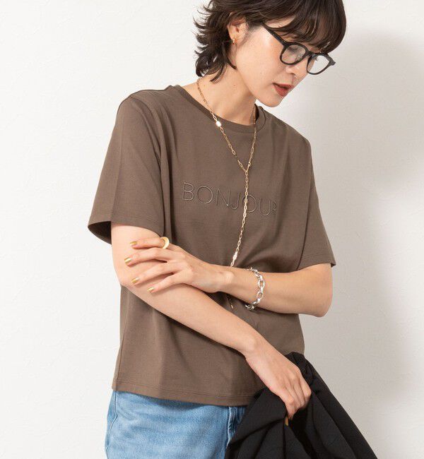 NOLLEY'S「BONJOUR刺繍Tシャツ」|Tシャツ・カットソー|ブラウン