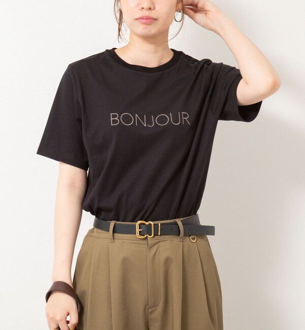 NOLLEY'S「BONJOUR刺繍Tシャツ」|Tシャツ・カットソー|ブラック