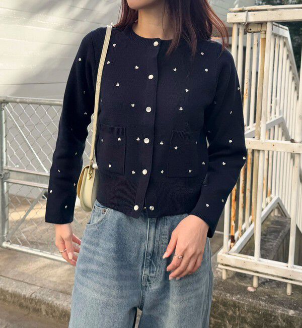 fredy emue「ハート刺繍ミラノリブカーディガン」|カーディガン|ブルー系その他