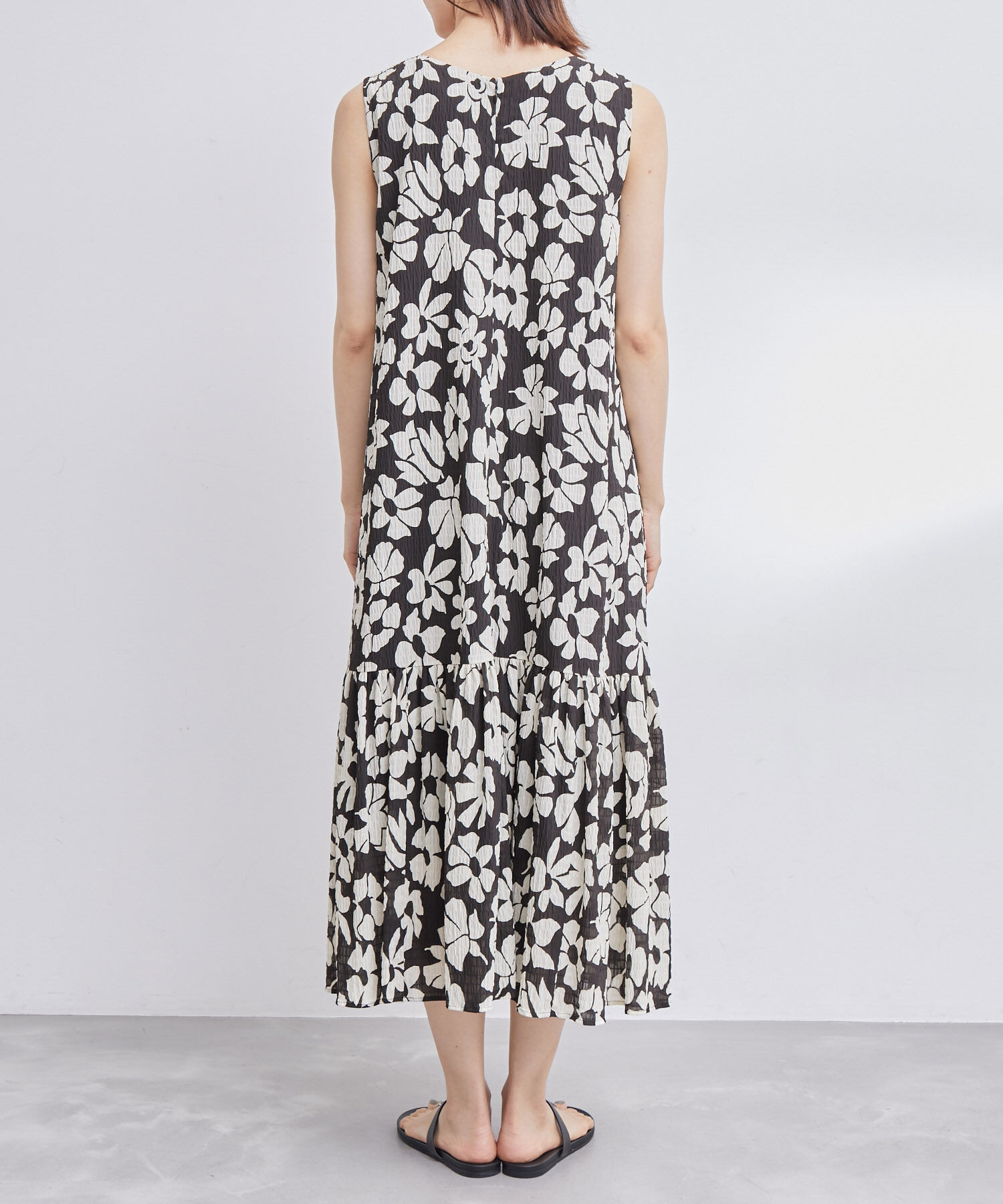 ROPE「プリント＆無地 ティアードワンピース」|ワンピース|