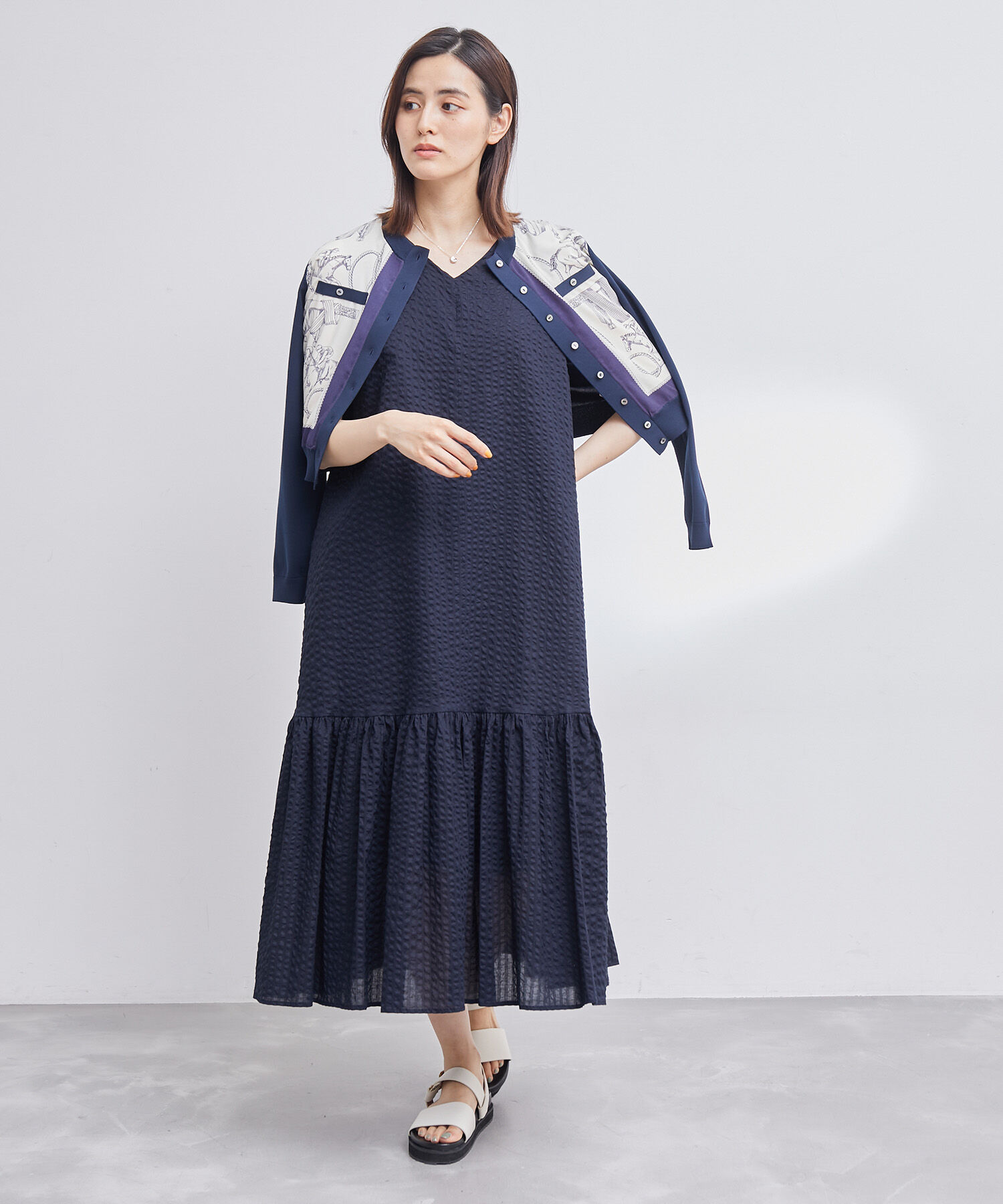 ROPE「プリント＆無地 ティアードワンピース」|ワンピース|