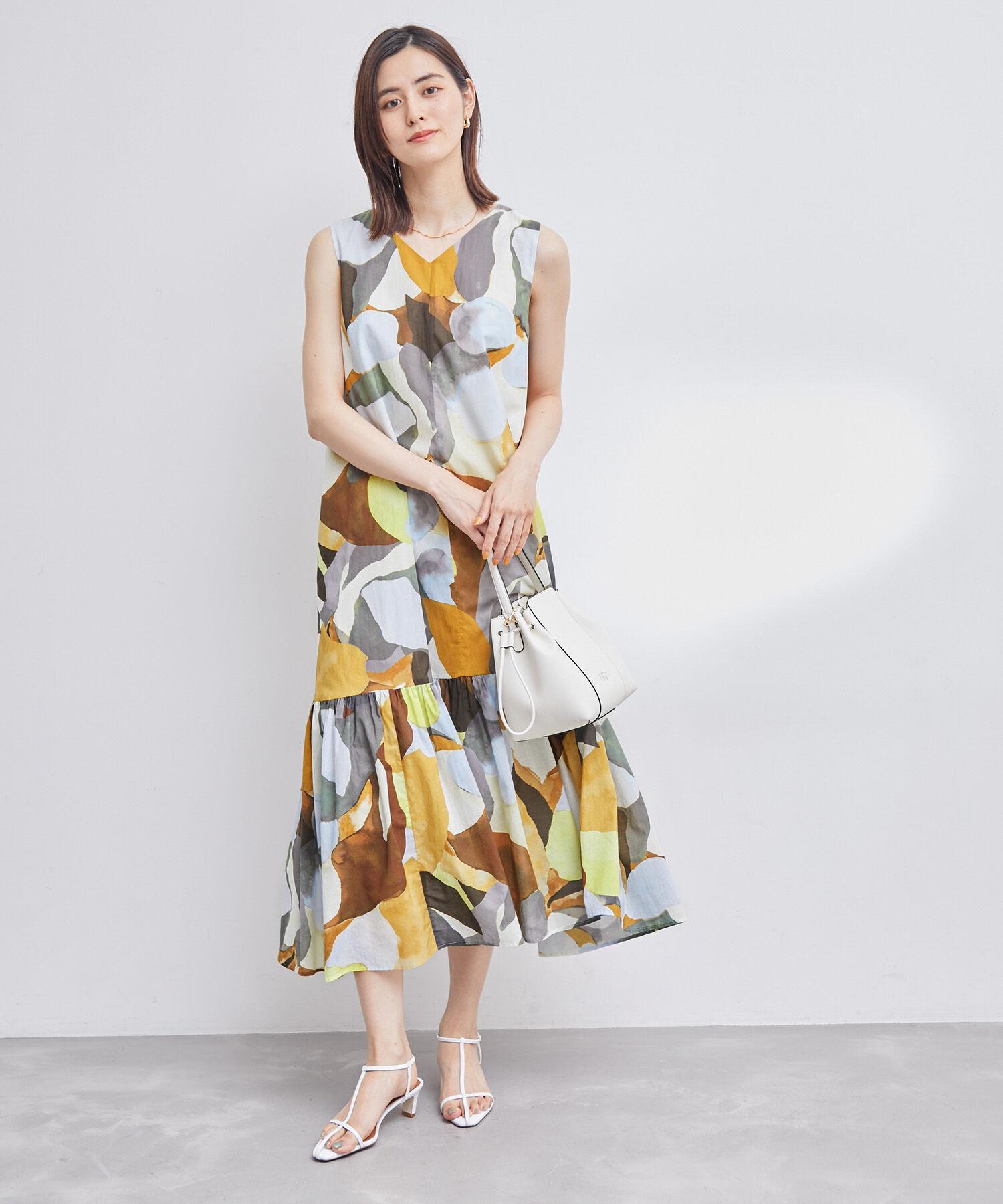 ROPE「プリント＆無地 ティアードワンピース」|ワンピース|