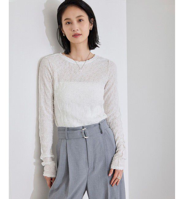 ROPE「【WEB・一部店舗限定】ストレッチシアー＆レースカットソー/洗える」|Tシャツ・カットソー|ホワイト系(11)