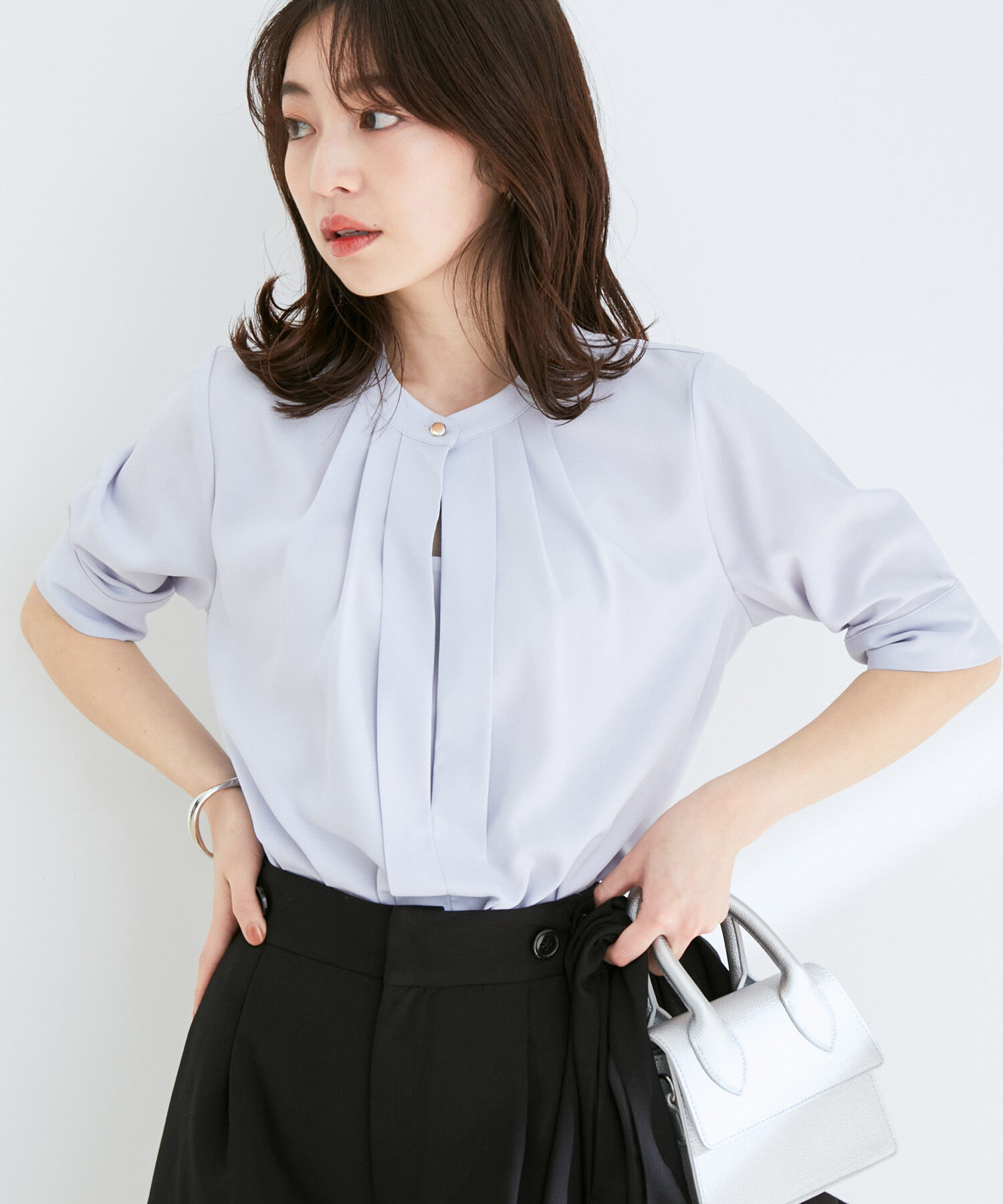 VIS「【EASY CARE】【新色追加】2WAYフロントタックブラウス」|シャツ・ブラウス|ラベンダー(52)