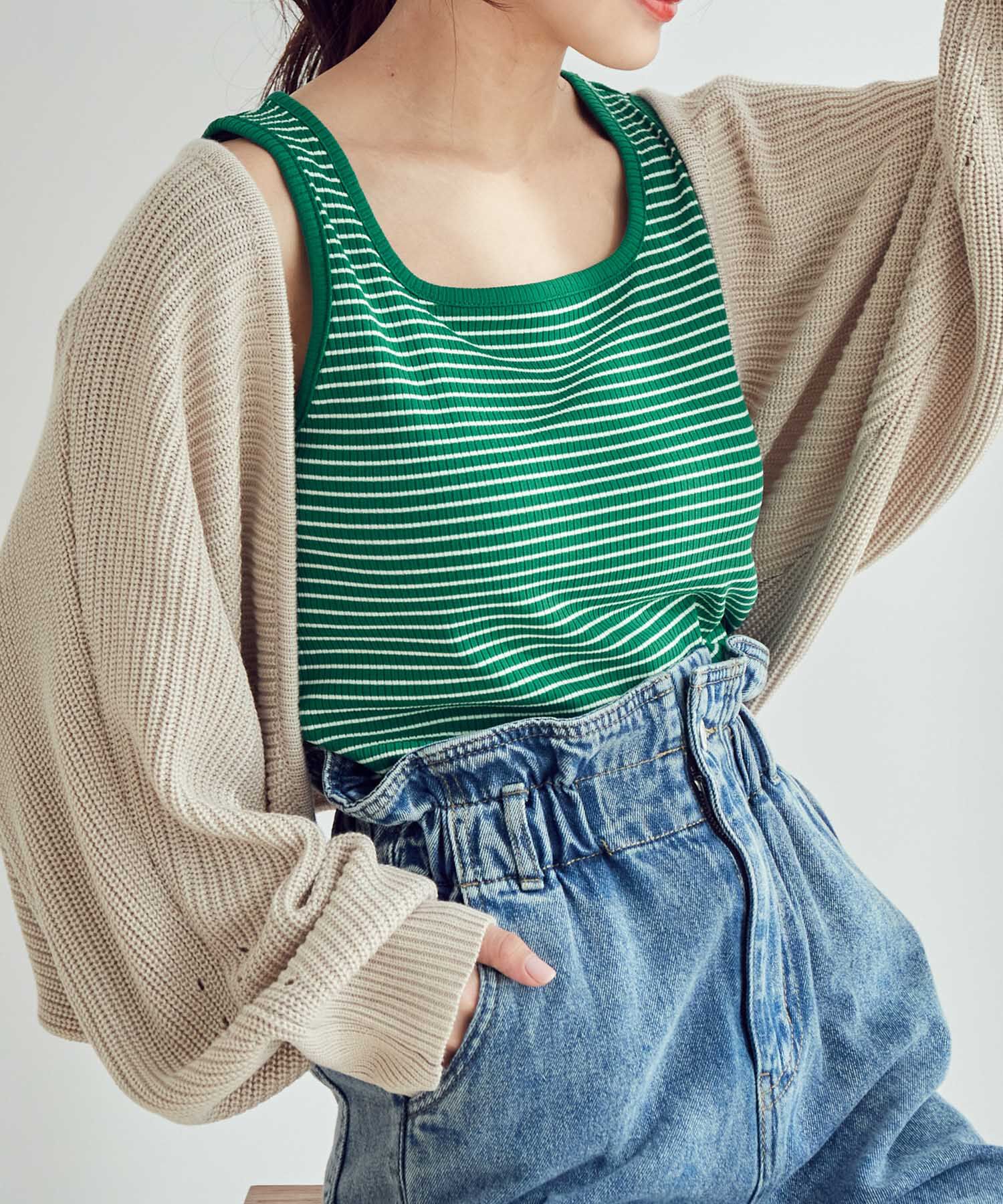 vis-a-vis「【WEB限定】テレコリブタンクトップ」|タンクトップ|グリーン(30)