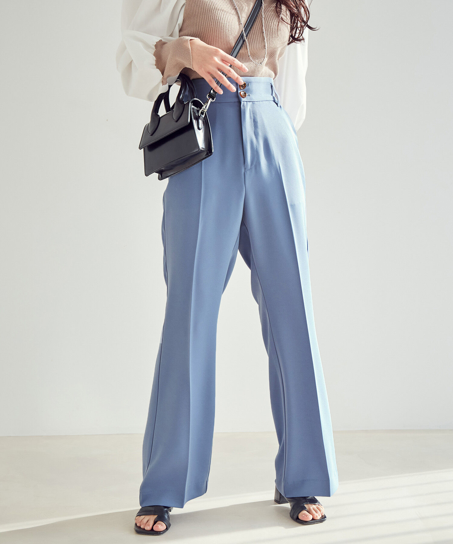 vis-a-vis「【WEB限定】【選べるカラー!コスパ最強パンツ】フレアーパンツ【洗濯機可】」|スラックス|サックス(48)