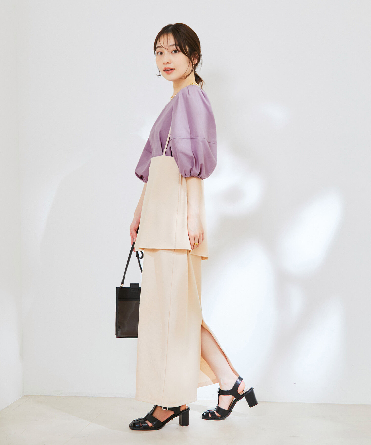 VIS「【洗える】ボリュームスリーブ異素材カットプルオーバー」|Tシャツ・カットソー|