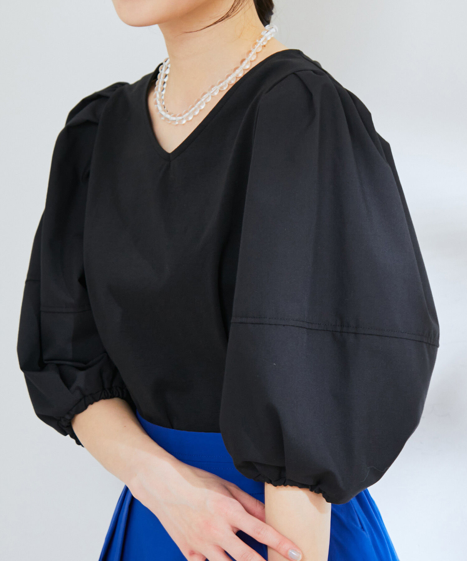 VIS「【洗える】ボリュームスリーブ異素材カットプルオーバー」|Tシャツ・カットソー|