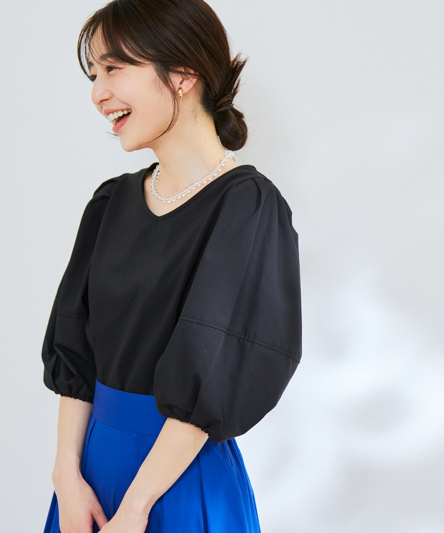 VIS「【洗える】ボリュームスリーブ異素材カットプルオーバー」|Tシャツ・カットソー|