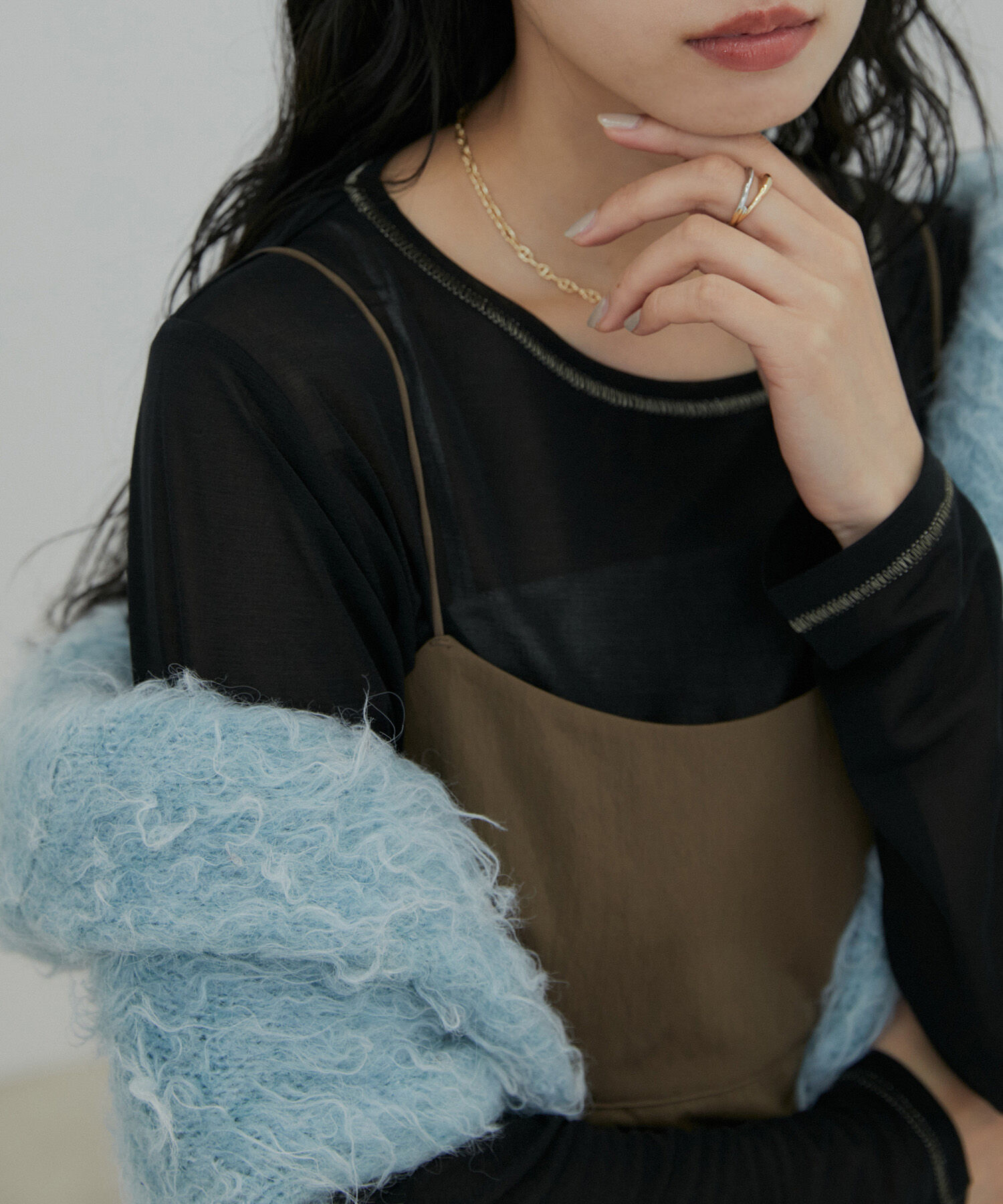 VIS「【洗える】クルーネックシアーロングTシャツ」|Tシャツ・カットソー|ブラック(01)