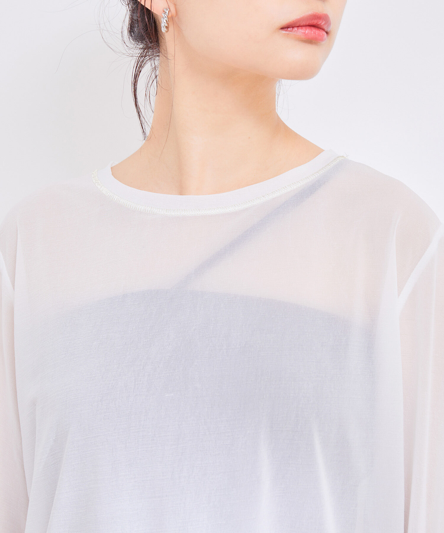 VIS「【洗える】クルーネックシアーロングTシャツ」|Tシャツ・カットソー|