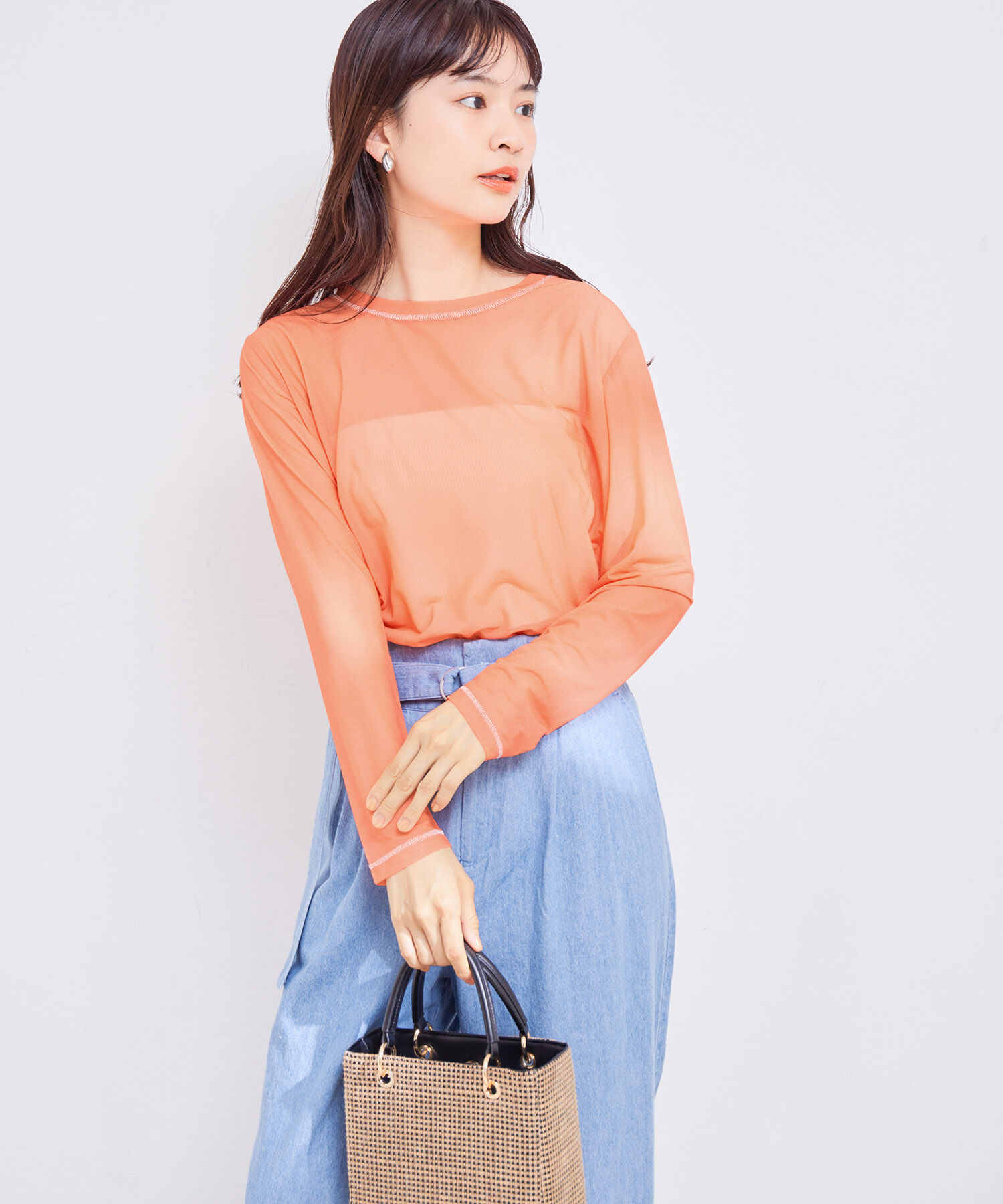 VIS「【洗える】クルーネックシアーロングTシャツ」|Tシャツ・カットソー|