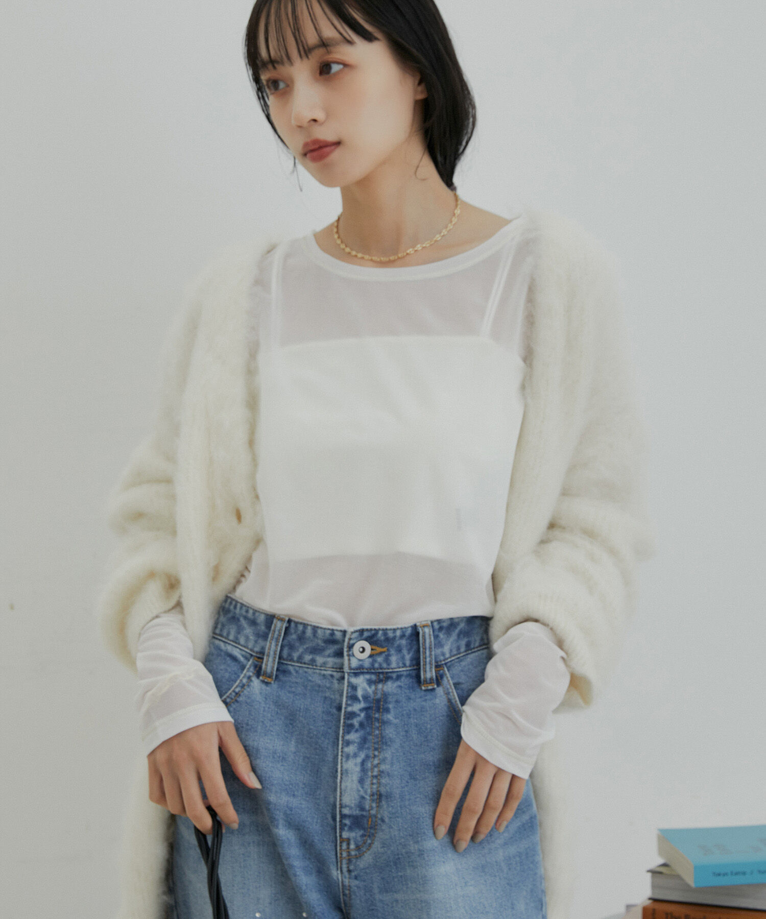 VIS「【洗える】クルーネックシアーロングTシャツ」|Tシャツ・カットソー|オフホワイト(15)