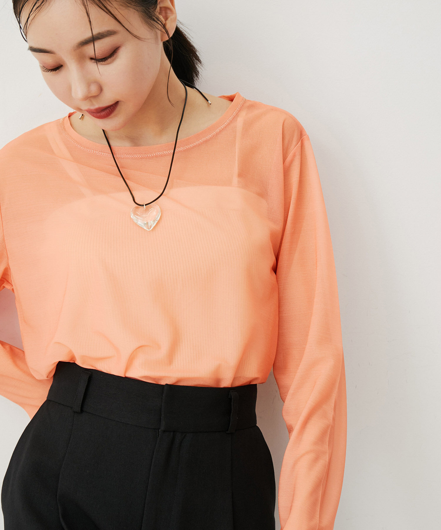 VIS「【洗える】クルーネックシアーロングTシャツ」|Tシャツ・カットソー|