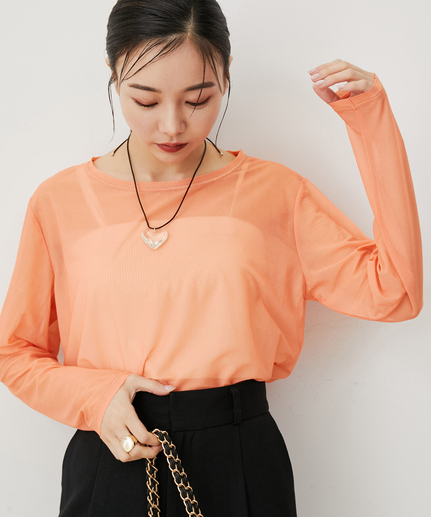 VIS「【洗える】クルーネックシアーロングTシャツ」|Tシャツ・カットソー|