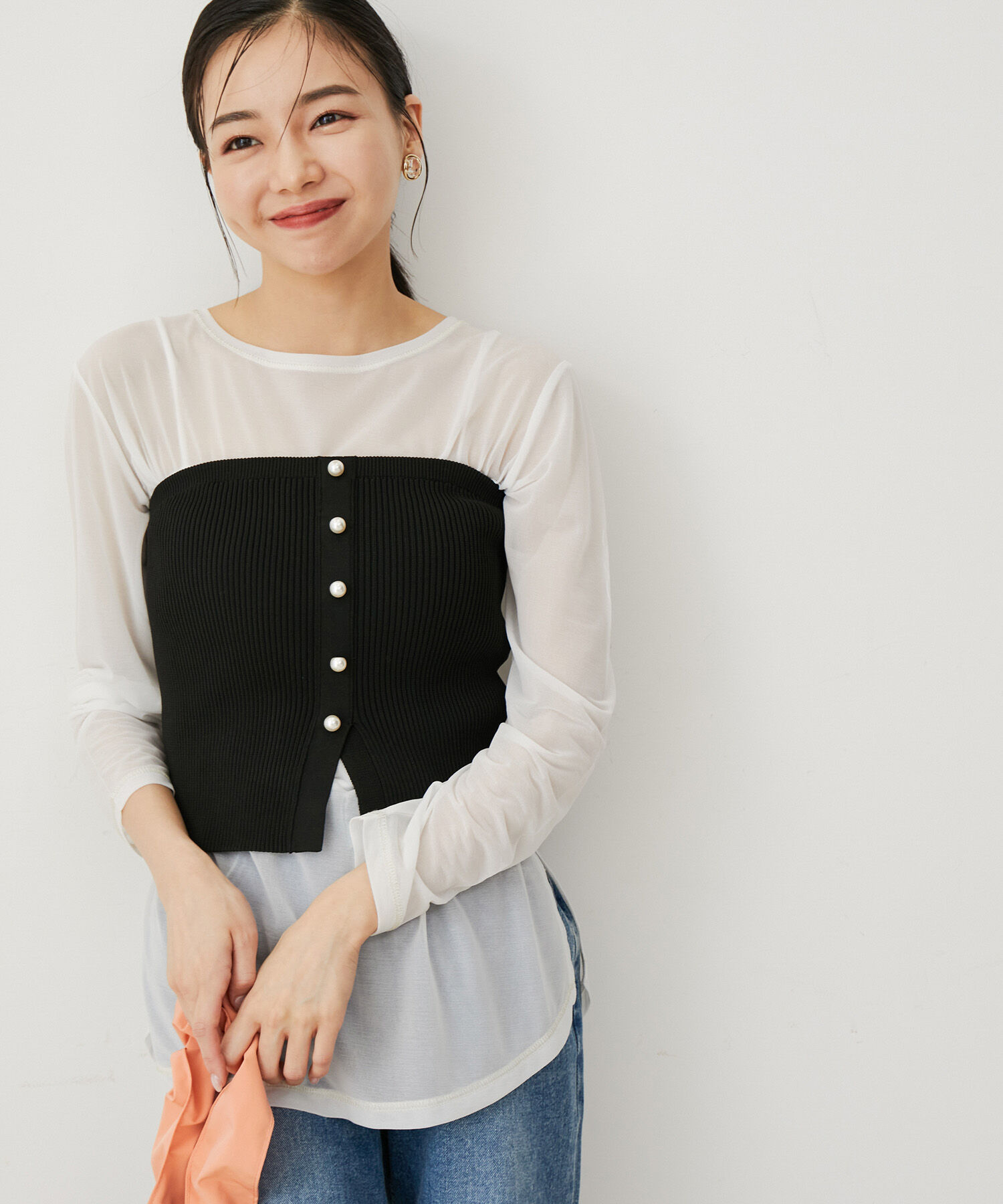 VIS「【洗える】クルーネックシアーロングTシャツ」|Tシャツ・カットソー|