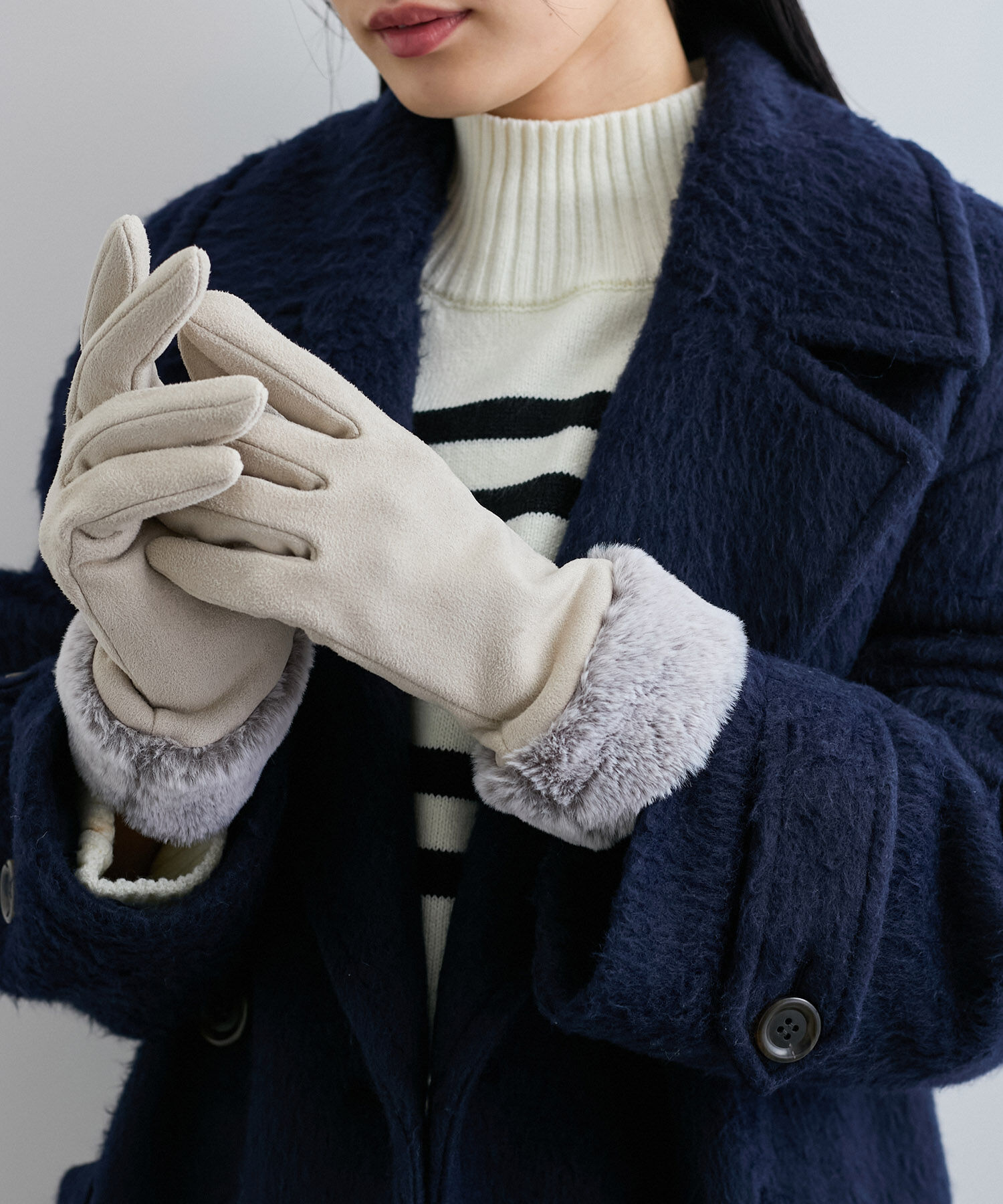 VIS「フェイクスェードファーグローブ」|手袋|ベージュ(27)