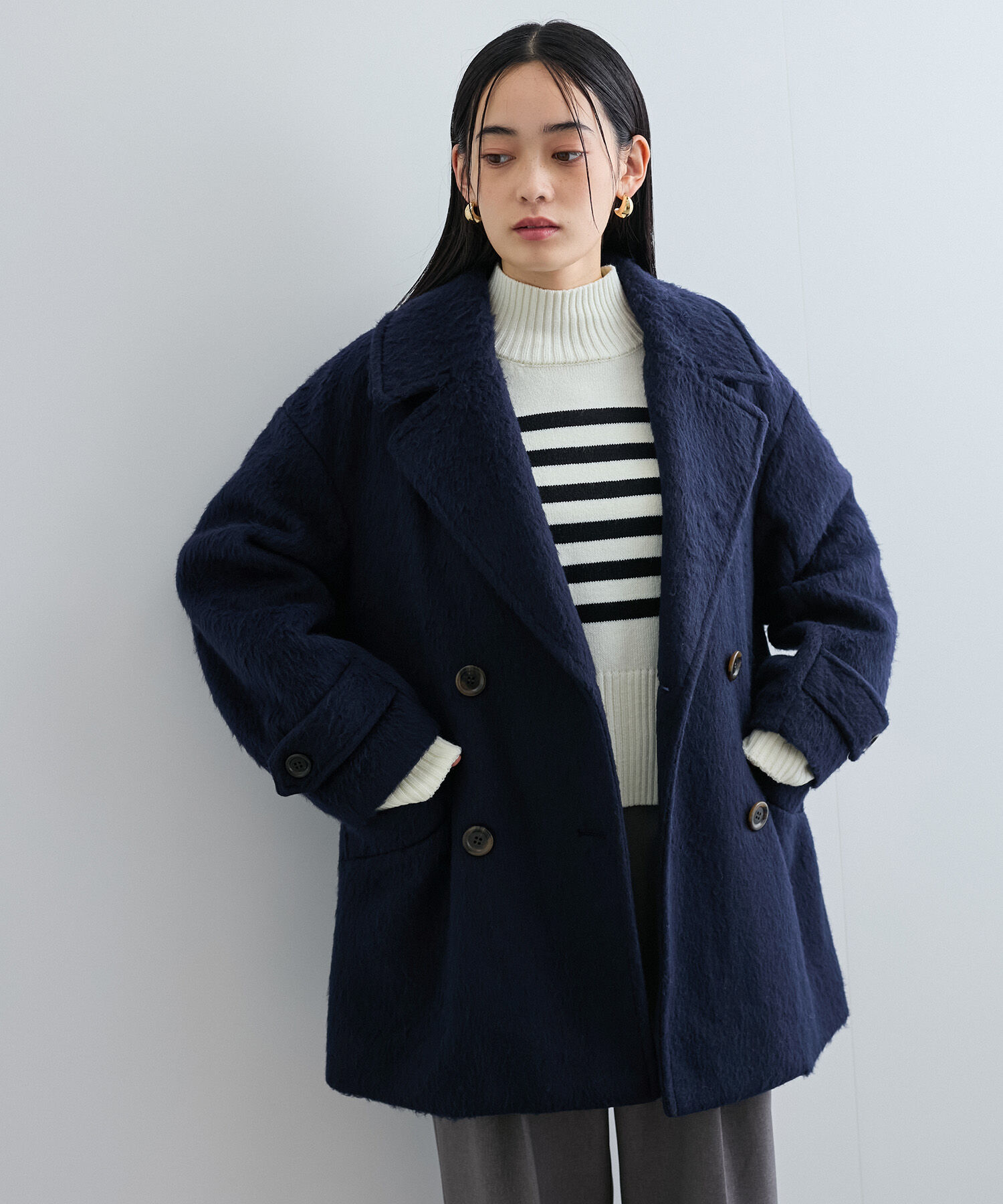 VIS「シャギーミディ丈Pコート」|ピーコート|