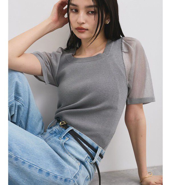 VIS「【洗える】スクエアネックシアーハーフスリーブニット」|ニット・セーター|