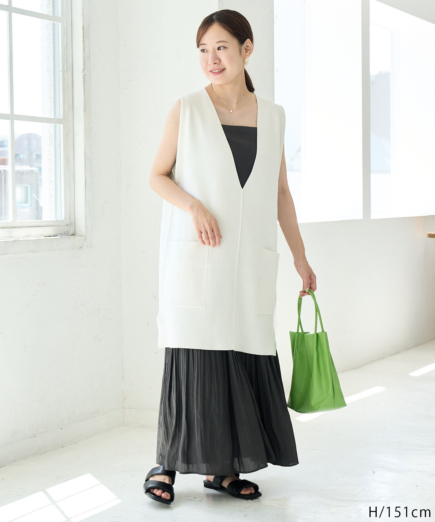 Rope&rsquo;Picnic「RENU/Vあきニットロングベスト」|ベスト・ジレ|