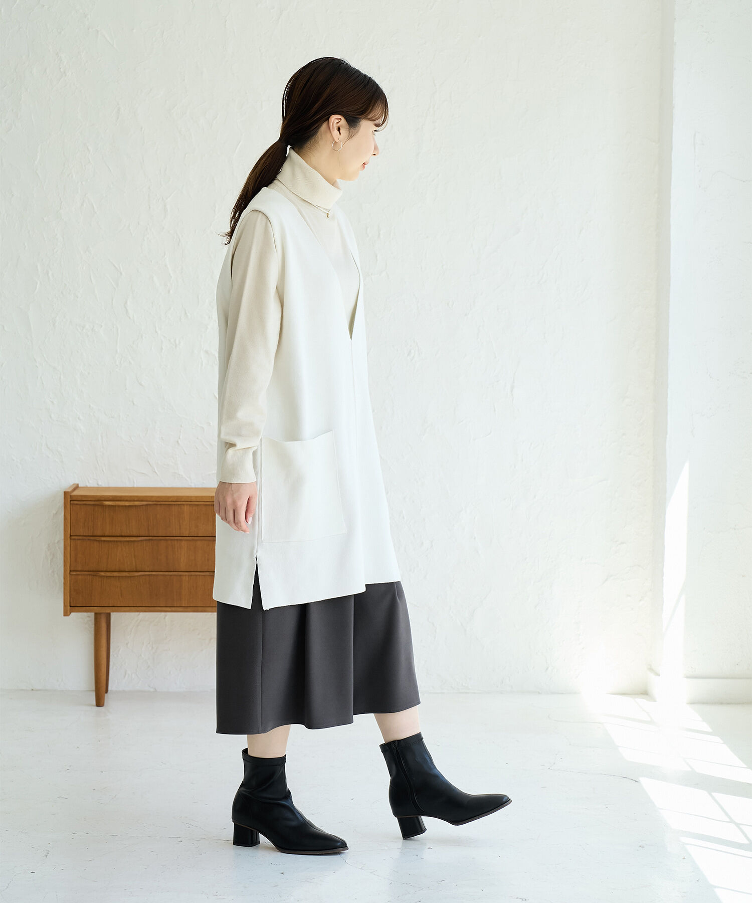 Rope&rsquo;Picnic「RENU/Vあきニットロングベスト」|ベスト・ジレ|