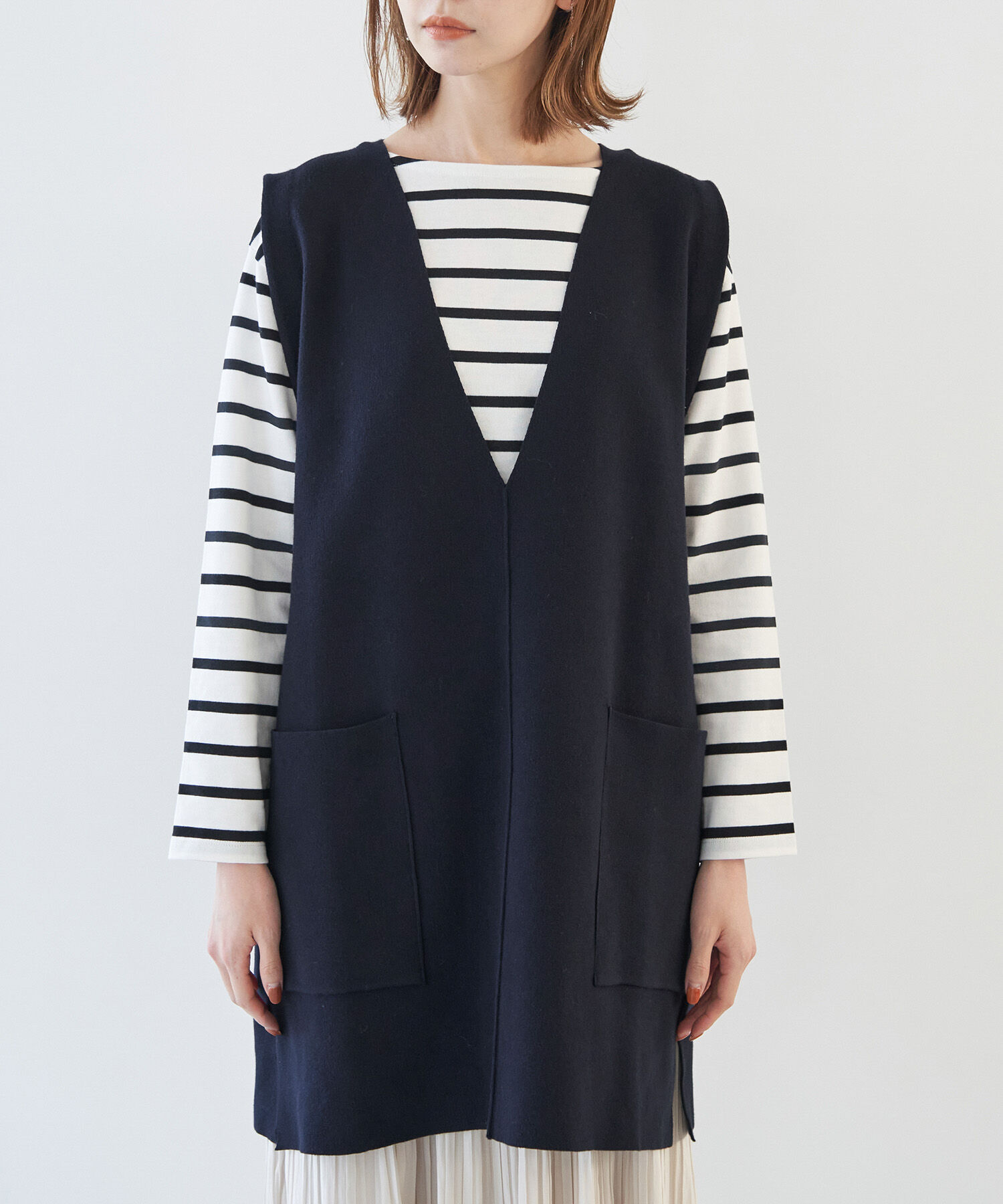 Rope&rsquo;Picnic「RENU/Vあきニットロングベスト」|ベスト・ジレ|