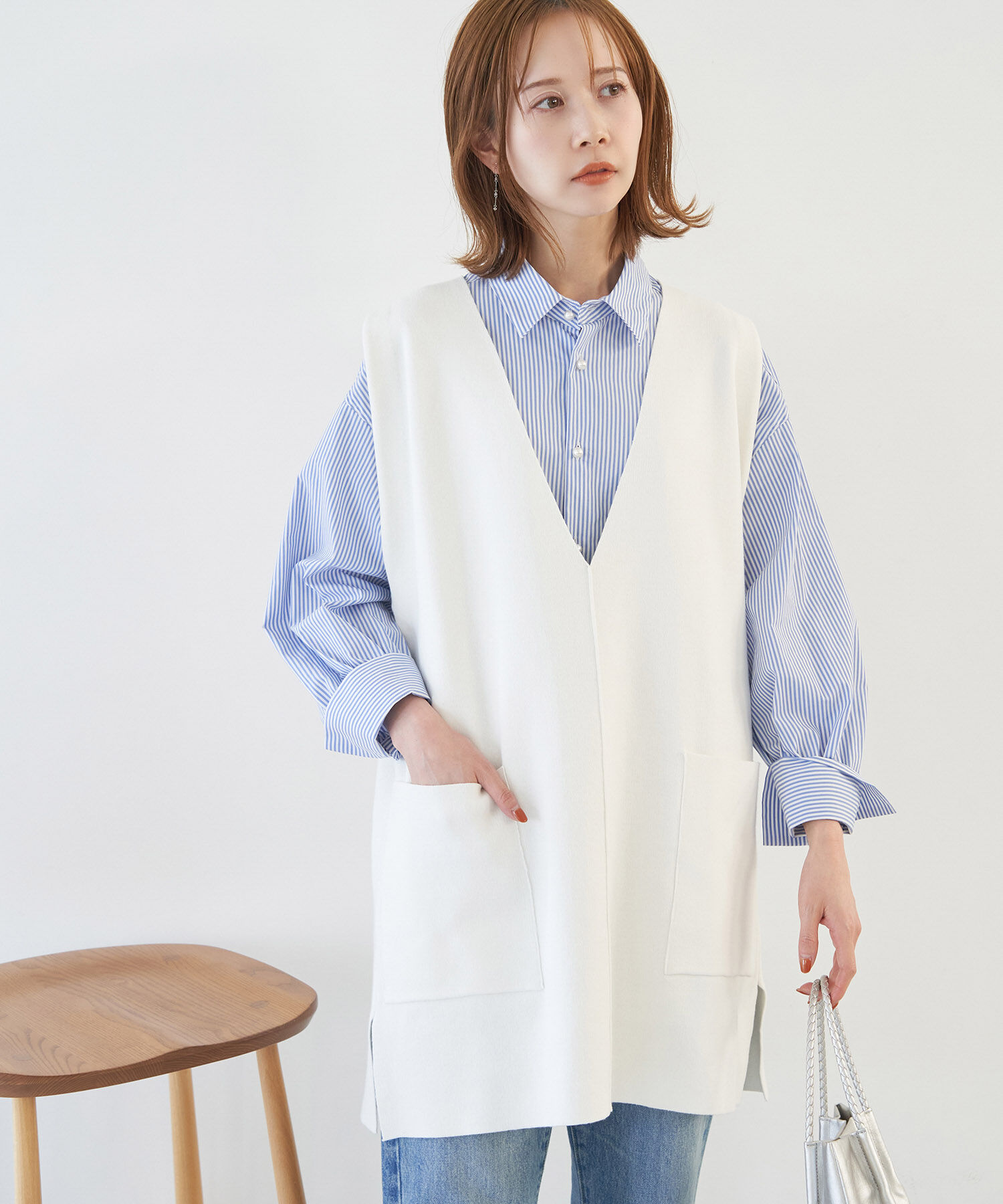 Rope&rsquo;Picnic「RENU/Vあきニットロングベスト」|ベスト・ジレ|