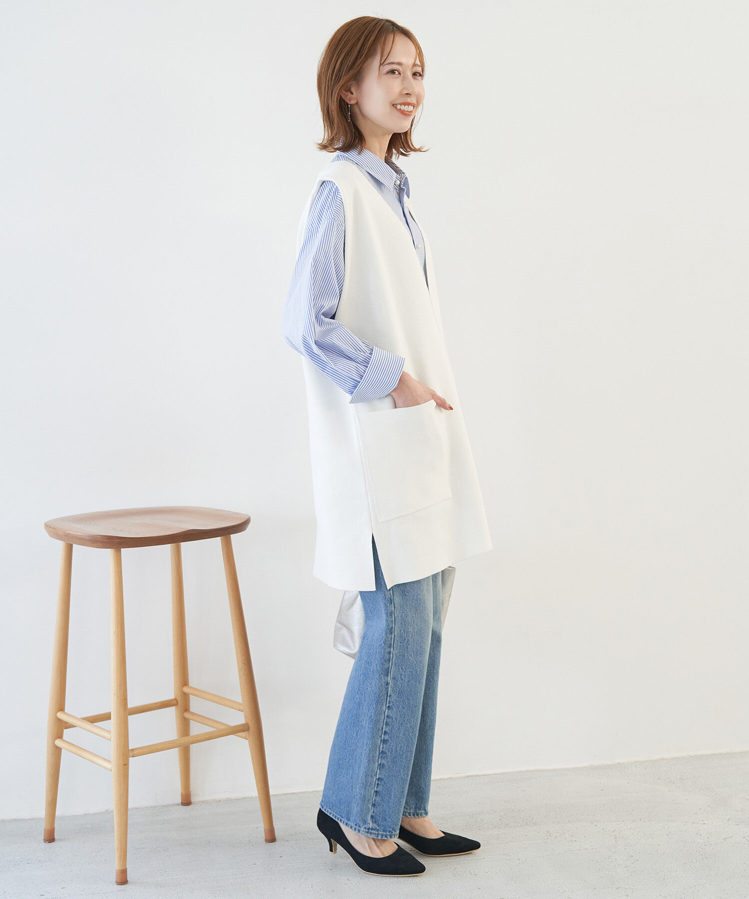 Rope&rsquo;Picnic「RENU/Vあきニットロングベスト」|ベスト・ジレ|