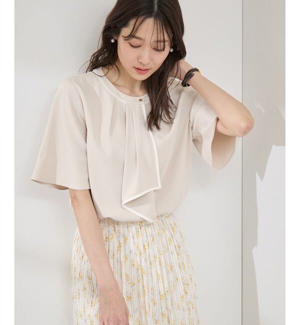 Rope&rsquo;Picnic「【WEB限定サイズ】配色ボウタイ風ハーフスリーブブラウス/通勤対応」|シャツ・ブラウス|