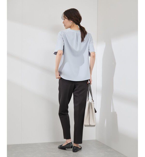 Rope&rsquo;Picnic「【WEB限定サイズ】配色ボウタイ風ハーフスリーブブラウス/通勤対応」|シャツ・ブラウス|