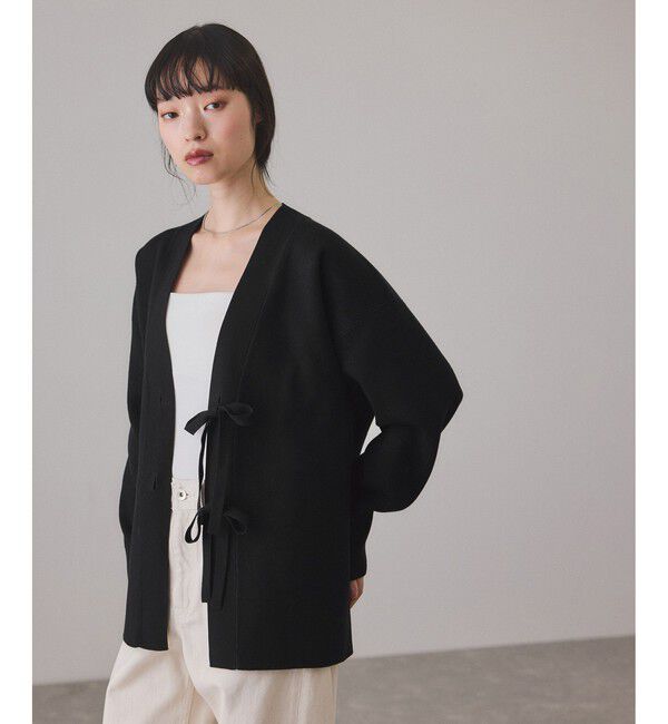 ADAM ET ROPE'「【サステナブル】マルチwayリボンミドルカーディガン」|カーディガン|ブラック(01)
