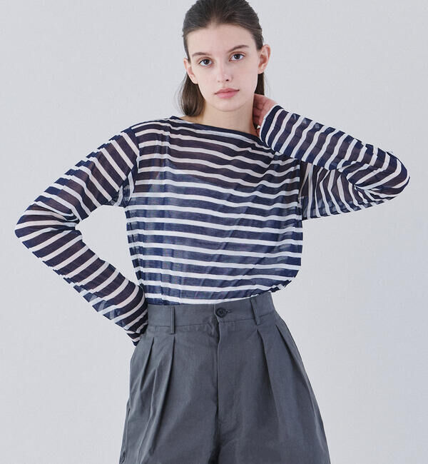 ORCIVAL「ORCIVAL | シースルー ボートネック長袖カットソー WOMEN」|Tシャツ・カットソー|NAVY系1